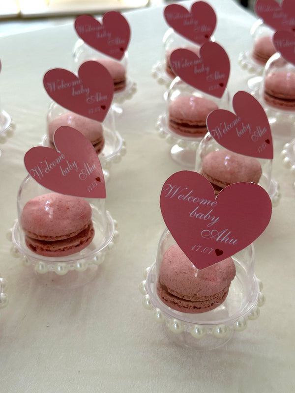 Welcome Baby Heart Topper Macarons in Pearl Dome — Chocodad Baku