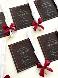 Unforgettable Evening Thank You Cards with White Fan & Burgundy Bow — Chocodad Baku