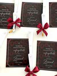 Unforgettable Evening Thank You Cards with White Fan & Burgundy Bow — Chocodad Baku