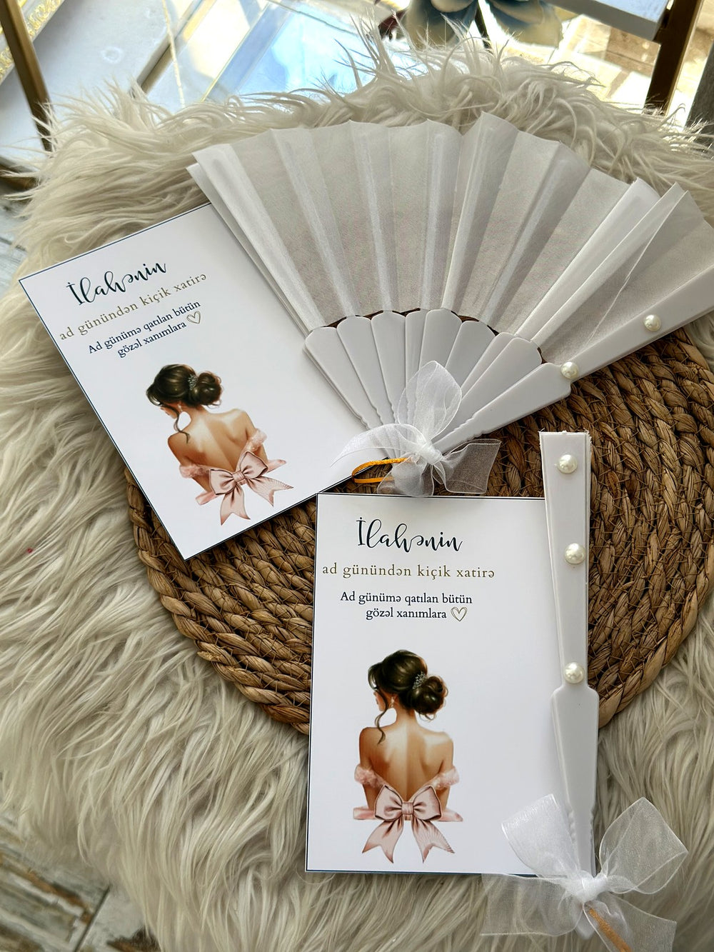 Lady Silhouette Birthday Thank You Cards with White Pearl Hand Fan — Chocodad Baku