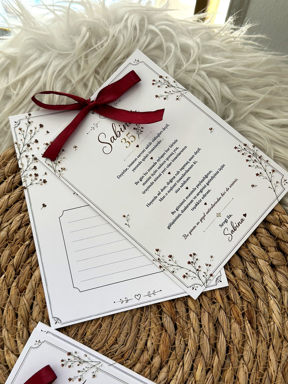 Floral Letter Birthday Keepsake Cards with Burgundy Ribbon — Chocodad Baku