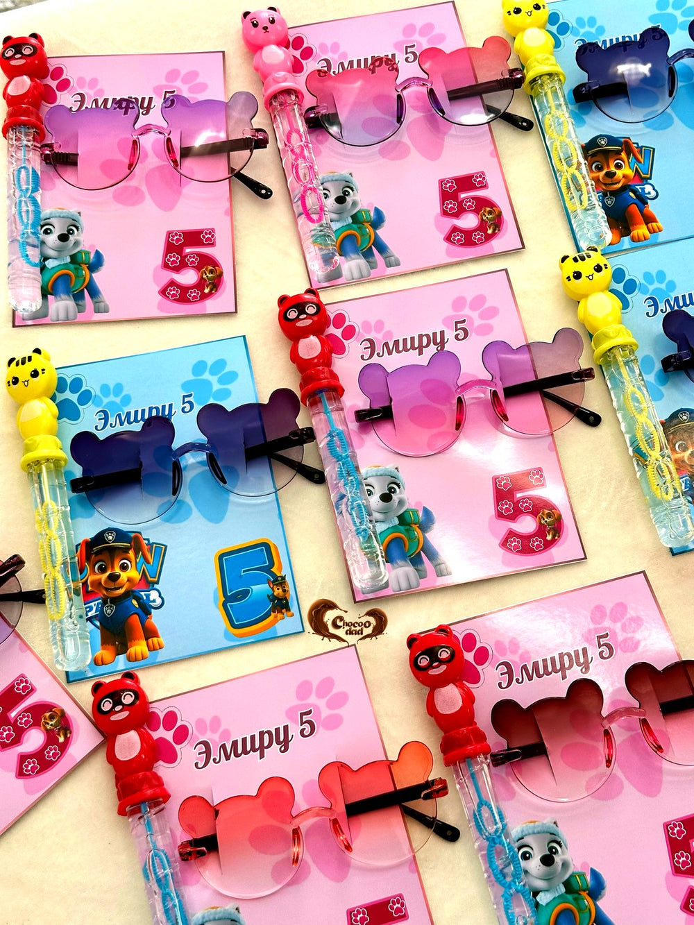 Paw Patrol Birthday Favor Cards with Kids' Sunglasses & Bubble Wand — Chocodad Baku