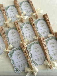 Green Lace Frame Birthday Cards with Wooden Fan & Cream Bow — Chocodad Baku
