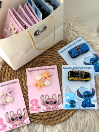 Stitch and Angel Birthday Favor Cards with Starfish Hair Clip or Toy Car — Chocodad Baku
