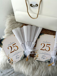 Gold Number Birthday Party Cards with White Pearl Hand Fan — Chocodad Baku