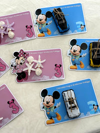 Mickey and Minnie Kindergarten Birthday Favor Cards with Starfish Hair Clip or Toy Car — Chocodad Baku