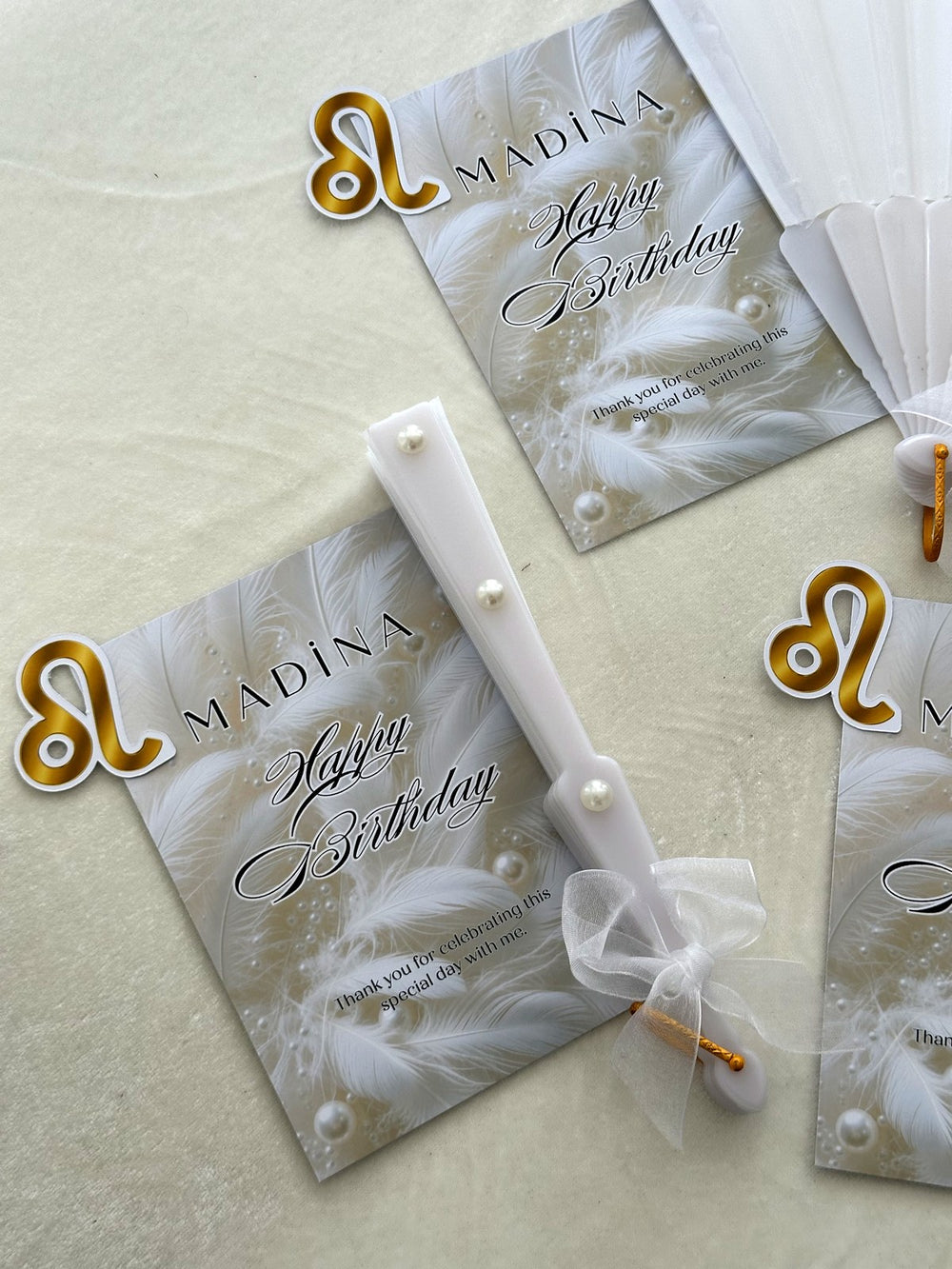 Leo Zodiac Birthday Cards with White Pearl Hand Fan — Chocodad Baku