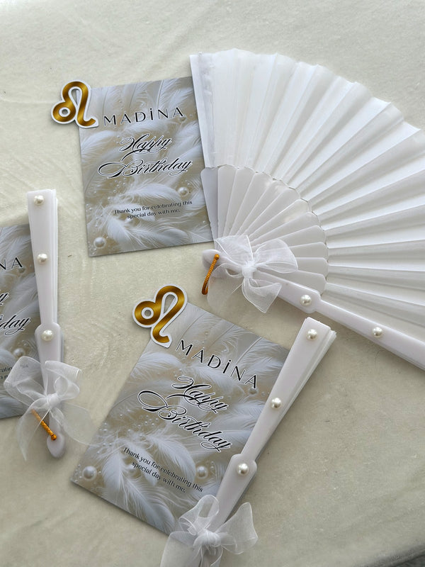 Leo Zodiac Birthday Cards with White Pearl Hand Fan — Chocodad Baku