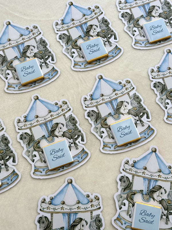 Carousel Horse Welcome Baby Favor Cards with Name Chocolate — Chocodad Baku