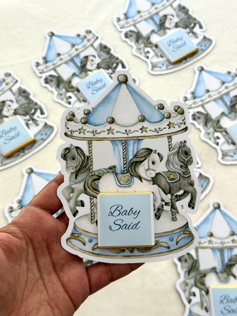 Carousel Horse Welcome Baby Favor Cards with Name Chocolate — Chocodad Baku