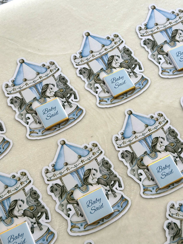 Carousel Horse Welcome Baby Favor Cards with Name Chocolate — Chocodad Baku