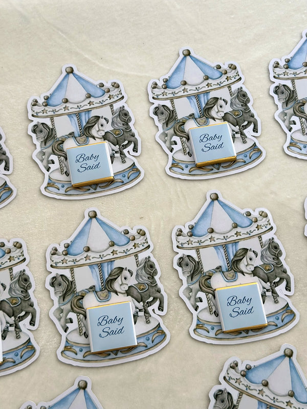 Carousel Horse Welcome Baby Favor Cards with Name Chocolate — Chocodad Baku