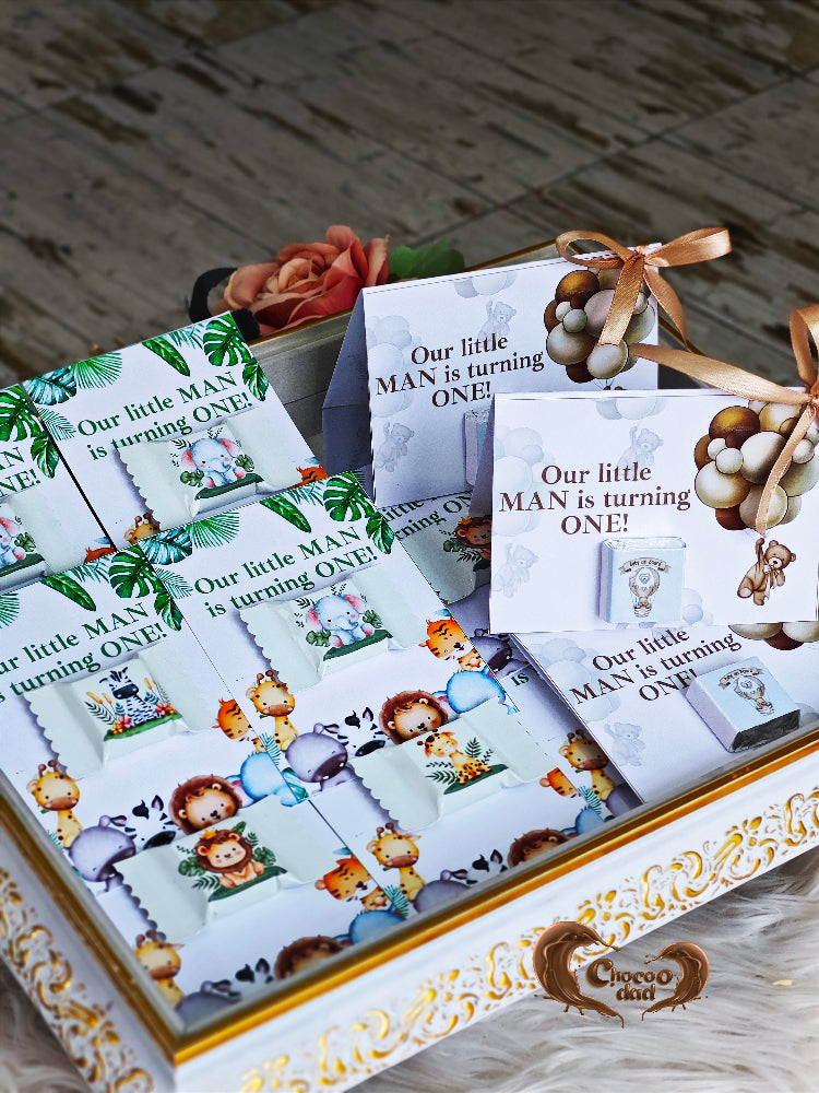 Collection of birthday cards for a little man with decorative elements.