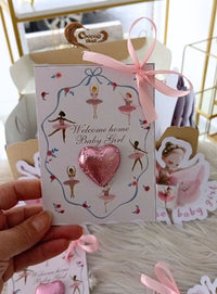 WelcomeBabyGirl #BallerinaChocolate #PinkTheme #BelgianChocolate #BabyShowerGifts #CustomChocolateCards #PremiumChocolates